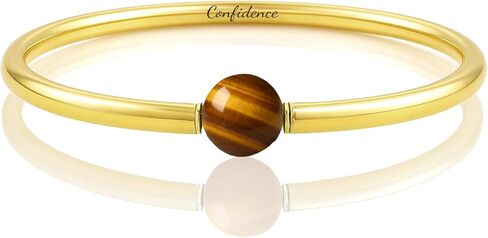 14k Gold Tiger Eye Bangle – Handmade Solid Bracelet with Single Gemstone – Women's Confidence Statement Jewelry in Kuwait