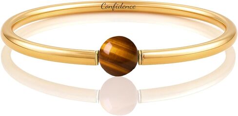 14k Gold Tiger Eye Bangle – Handmade Solid Bracelet with Single Gemstone – Women's Confidence Statement Jewelry in Kuwait