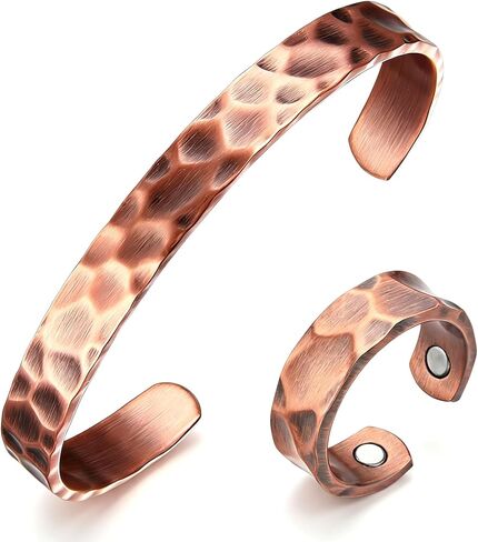 Copper Bracelets for Women Men Set, 100% Solid Real Pure Handmade Hammered Copper & Rings Jewelry Bracelet in Kuwait