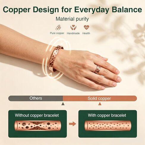 Copper Bracelets for Women Men Set, 100% Solid Real Pure Handmade Hammered Copper & Rings Jewelry Bracelet in Kuwait