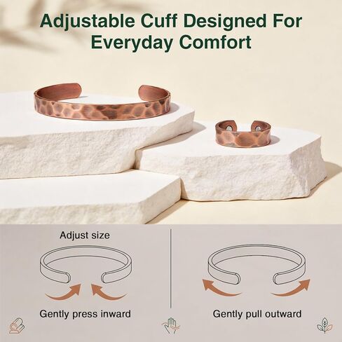 Copper Bracelets for Women Men Set, 100% Solid Real Pure Handmade Hammered Copper & Rings Jewelry Bracelet in Kuwait