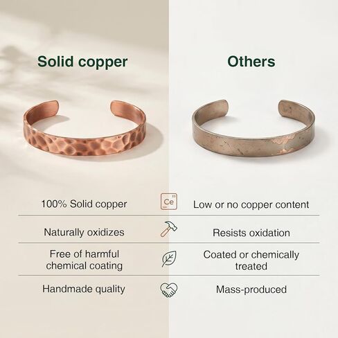 Copper Bracelets for Women Men Set, 100% Solid Real Pure Handmade Hammered Copper & Rings Jewelry Bracelet in Kuwait