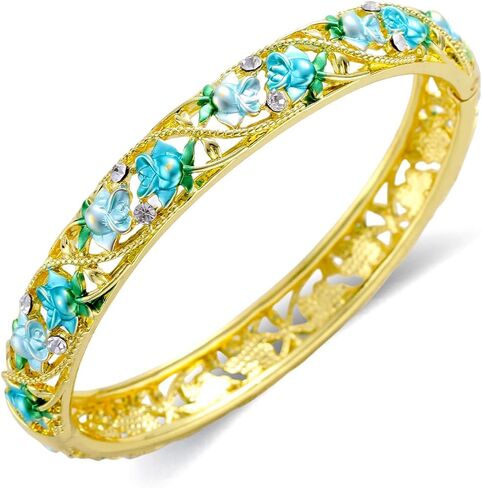 Cloisonne 18K Gold Plated Bangle Bracelets for Women, Enamel Craft Jewelry-Floral Element , Retro Fashion Palace Style, 7.42'' Circumference Diameter Fits Most Adults, Perfect Jewelry Gift Idea for Her, Girlfriend, Wife, Mom, Sister, Lover on Birthday, Ch in Saudi Arabia