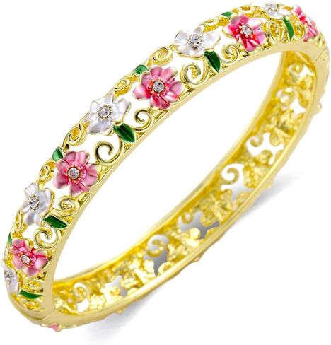 Cloisonne 18K Gold Plated Bangle Bracelets for Women, Enamel Craft Jewelry-Floral Element , Retro Fashion Palace Style, 7.42'' Circumference Diameter Fits Most Adults, Perfect Jewelry Gift Idea for Her, Girlfriend, Wife, Mom, Sister, Lover on Birthday, Ch in Saudi Arabia