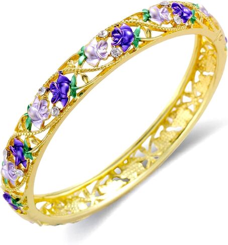 Cloisonne 18K Gold Plated Bangle Bracelets for Women, Enamel Craft Jewelry-Floral Element , Retro Fashion Palace Style, 7.42'' Circumference Diameter Fits Most Adults, Perfect Jewelry Gift Idea for Her, Girlfriend, Wife, Mom, Sister, Lover on Birthday, Ch in Saudi Arabia