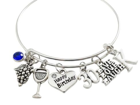 Personalized 30th Birthday Charm Bracelet for Women - 30 Years Old Birthday Gift for Her - Expandable Silver Bangle with Live Love Laugh Charms - Handmade Jewelry for Daughter Sister Best Friend in Kuwait