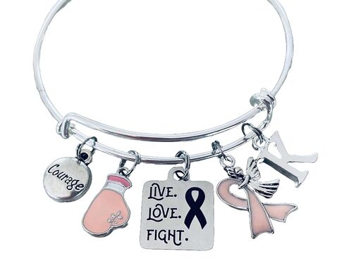 Live Love Fight Charm Bracelet Pink Awareness Ribbon Jewelry Personalized Gift in Kuwait