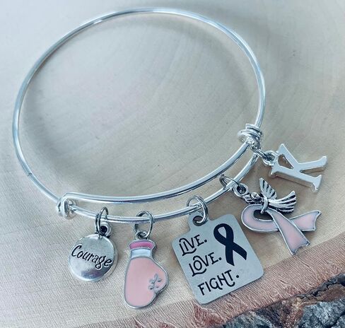 Live Love Fight Charm Bracelet Pink Awareness Ribbon Jewelry Personalized Gift in Kuwait