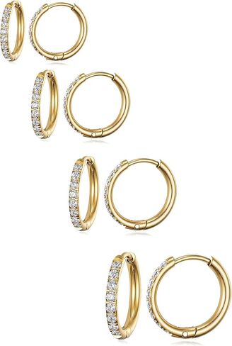 MDFUN 316L Surgical Stainless Steel Hoop Earrings for Men Hypoallergenic 5A+ Cubic Zirconia Hoop Stud Earring Set Sensitive Cartilage Multiple Piercing Huggie Ears Jewelry Women in Kuwait