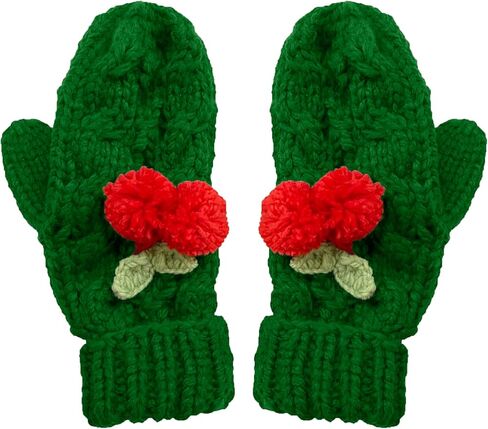 Cute Cherry Gloves Mittens Women Handmade Cable Knitting Winter Warm (One Size, Purple) in Kuwait