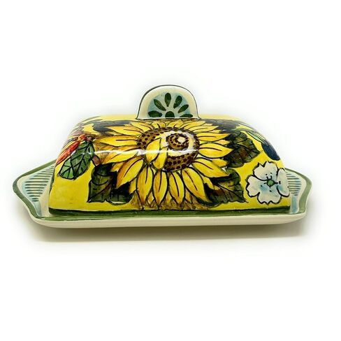 CERAMICHE D'ARTE PARRINI- Italian Ceramic Butter Dish Hand Painted Decorated Yellow Made in ITALY Tuscan Art Pottery in Kuwait