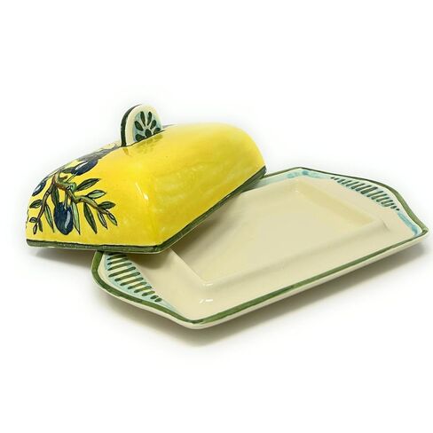 CERAMICHE D'ARTE PARRINI- Italian Ceramic Butter Dish Hand Painted Decorated Yellow Made in ITALY Tuscan Art Pottery in Kuwait