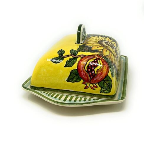 CERAMICHE D'ARTE PARRINI- Italian Ceramic Butter Dish Hand Painted Decorated Yellow Made in ITALY Tuscan Art Pottery in Kuwait