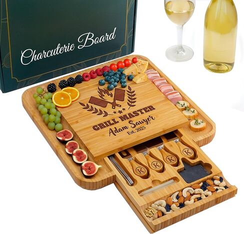 Personalized Grill Master Charcuterie Board for Dad, King of the Grill Design, Father’s Day 2026 Gift, Custom Engraved Wood Cheese Board with Kids Names, BBQ Gift for Men, Grandpa Birthday Present in Kuwait