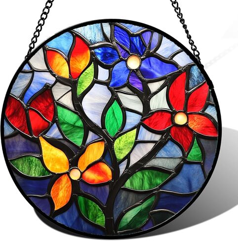 Stained Glass Window Hanging Orange Sunset Landscape 9.8" - Maple Suncatcher Door Garden Sun Catcher Home Decor Birthday Christmas for Mom Men Woman Wife Friend in Kuwait