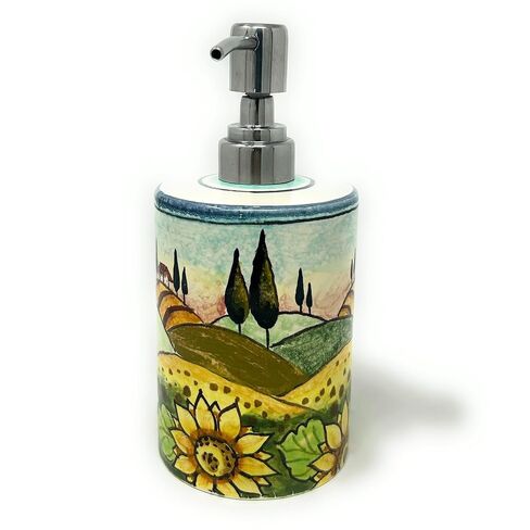 CERAMICHE D'ARTE PARRINI - Italian Ceramic Soap Dispenser with Rust Proof Stainless for Bathroom,Kitchen Hand Painted Pattern Tuscan Landscape Sunflowers Made in ITALY in Kuwait