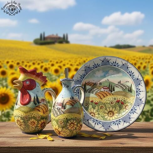 CERAMICHE D'ARTE PARRINI - Italian Ceramic Soap Dispenser with Rust Proof Stainless for Bathroom,Kitchen Hand Painted Pattern Tuscan Landscape Sunflowers Made in ITALY in Kuwait