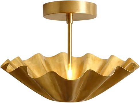 Handmade Brass Semi Flush Mount Ceiling Light – Mid Century Modern Ceiling Fixture, Gold Scalloped Flush Mount Lighting, Modern Sputnik Style Ceiling Lamp for Bedroom, Living Room (Matte Black) in Kuwait