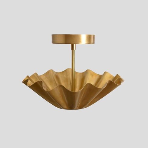 Handmade Brass Semi Flush Mount Ceiling Light – Mid Century Modern Ceiling Fixture, Gold Scalloped Flush Mount Lighting, Modern Sputnik Style Ceiling Lamp for Bedroom, Living Room (Matte Black) in Kuwait