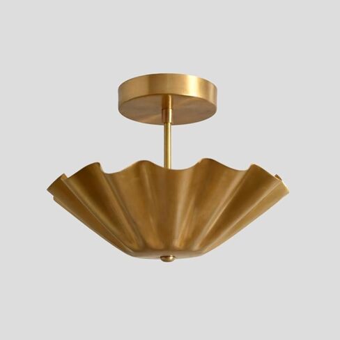 Handmade Brass Semi Flush Mount Ceiling Light – Mid Century Modern Ceiling Fixture, Gold Scalloped Flush Mount Lighting, Modern Sputnik Style Ceiling Lamp for Bedroom, Living Room (Matte Black) in Kuwait