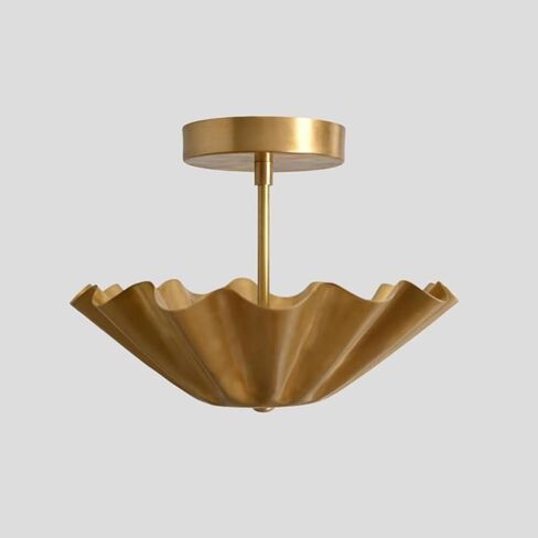 Handmade Brass Semi Flush Mount Ceiling Light – Mid Century Modern Ceiling Fixture, Gold Scalloped Flush Mount Lighting, Modern Sputnik Style Ceiling Lamp for Bedroom, Living Room (Matte Black) in Kuwait