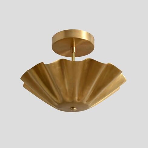 Handmade Brass Semi Flush Mount Ceiling Light – Mid Century Modern Ceiling Fixture, Gold Scalloped Flush Mount Lighting, Modern Sputnik Style Ceiling Lamp for Bedroom, Living Room (Matte Black) in Kuwait