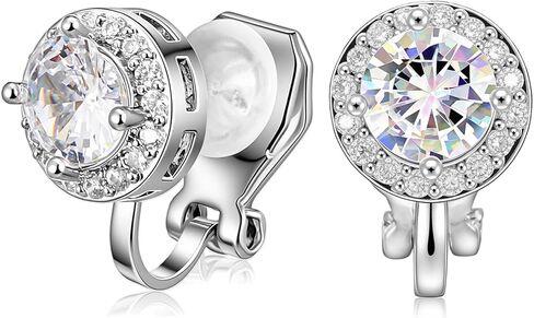 2 Pairs Clip on Dance Earrings Crystal Clip On Stud Halo Earrings Rhinestone Ear Clips Silver Round Earring Jewelry Gifts for Women Dance Stage Opera Performance Wedding Party Jewelry in Saudi Arabia