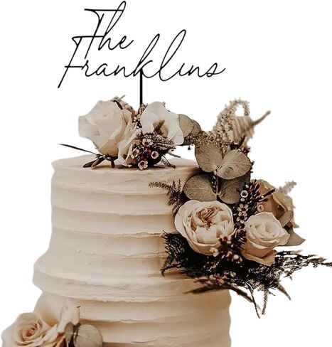 Personalized Wedding Cake Topper, Custom Lastnames"Wood Cake Decor, Available in Gold, Silver, Black, White, & Natural Wood (Design 11) in Saudi Arabia