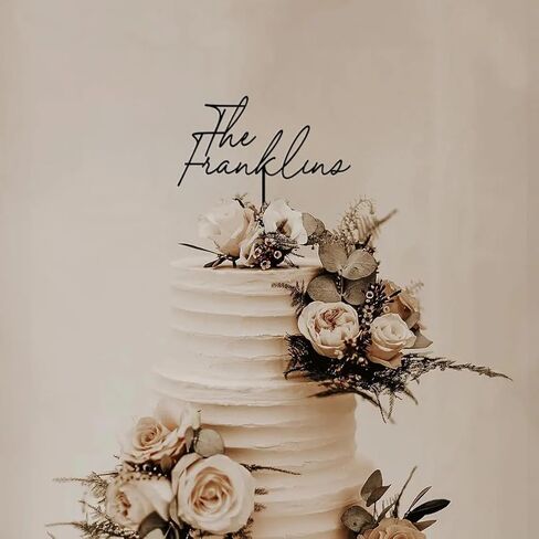 Personalized Wedding Cake Topper, Custom Lastnames"Wood Cake Decor, Available in Gold, Silver, Black, White, & Natural Wood (Design 11) in Saudi Arabia