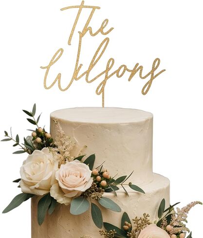 Personalized Wedding Cake Topper, Custom Lastnames"Wood Cake Decor, Available in Gold, Silver, Black, White, & Natural Wood (Design 11) in Saudi Arabia