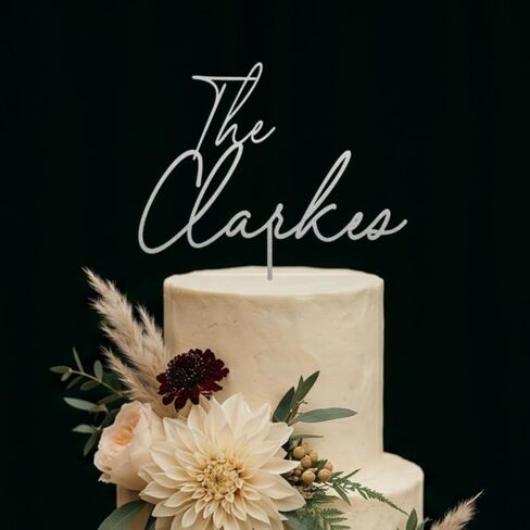 Personalized Wedding Cake Topper, Custom Lastnames"Wood Cake Decor, Available in Gold, Silver, Black, White, & Natural Wood (Design 11) in Saudi Arabia