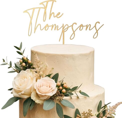 Personalized Wedding Cake Topper, Custom Lastnames"Wood Cake Decor, Available in Gold, Silver, Black, White, & Natural Wood (Design 11) in Saudi Arabia