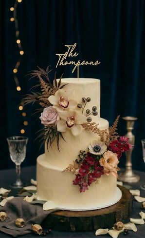 Personalized Wedding Cake Topper, Custom Lastnames"Wood Cake Decor, Available in Gold, Silver, Black, White, & Natural Wood (Design 11) in Saudi Arabia