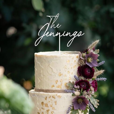 Personalized Wedding Cake Topper, Custom Lastnames"Wood Cake Decor, Available in Gold, Silver, Black, White, & Natural Wood (Design 11) in Saudi Arabia