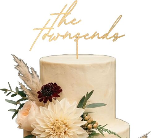Personalized Wedding Cake Topper, Custom Lastnames"Wood Cake Decor, Available in Gold, Silver, Black, White, & Natural Wood (Design 11) in Saudi Arabia
