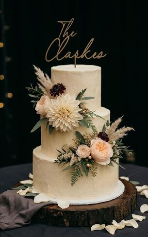 Personalized Wedding Cake Topper, Custom Lastnames"Wood Cake Decor, Available in Gold, Silver, Black, White, & Natural Wood (Design 11) in Saudi Arabia