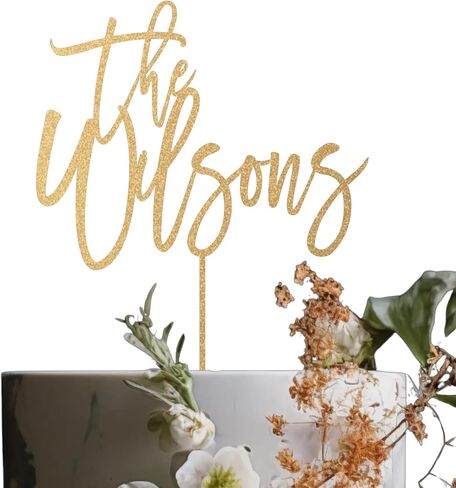 Personalized Wedding Cake Topper, Custom Lastnames"Wood Cake Decor, Available in Gold, Silver, Black, White, & Natural Wood (Design 11) in Saudi Arabia
