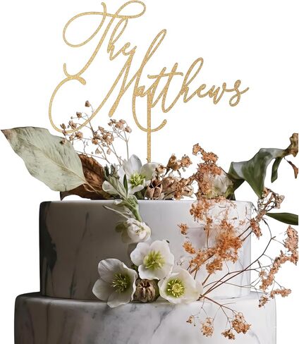 Personalized Wedding Cake Topper, Custom Lastnames"Wood Cake Decor, Available in Gold, Silver, Black, White, & Natural Wood (Design 11) in Saudi Arabia