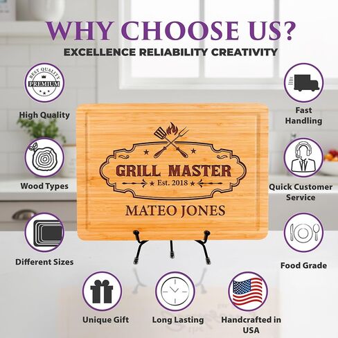 USA Made Personalized Cutting Board - Men Customized Gifts for Fathers Day, Birthday, Anniversary - BBQ, Grill Accessories - Dad, Husband, Brother, Boyfriend, Papa - Custom Unique Mens Gifts for Him in Kuwait
