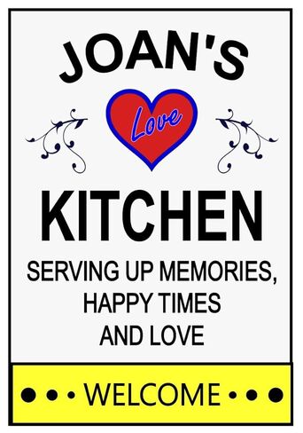Love Kitchen Refrigerator Magnet. "Joan's Kitchen". Customize for any name. 3 sizes. This flexible magnet is available for quick shipping. "Serving up Memories, Happy Times and Love". in Kuwait