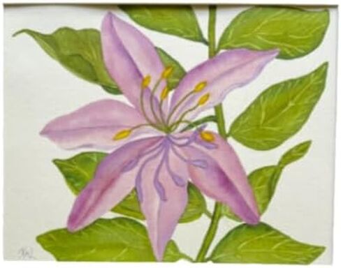 Painting Watercolor Original Wall Art Flower Lily Pink Lavender Purple Green Tan 11x14 and Mat 16x20 Hand Painted Home Decor in Kuwait