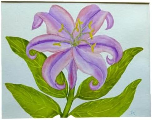 Painting Watercolor Original Wall Art Flower Lily Lavender Purple Pink Green Yellow 11x14 and Mat 16x20 Hand Painted Home Decor in Kuwait