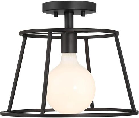 Meridian M60081MBK مصباح سقف حديث بإطار مفتوح شبه متساطح، ضوء واحد 60 وات، 10 بوصة ارتفاع × 13 بوصة عرض، أسود غير لامع in Kuwait