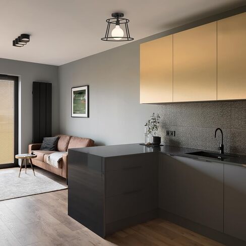 Meridian M60081MBK مصباح سقف حديث بإطار مفتوح شبه متساطح، ضوء واحد 60 وات، 10 بوصة ارتفاع × 13 بوصة عرض، أسود غير لامع in Kuwait