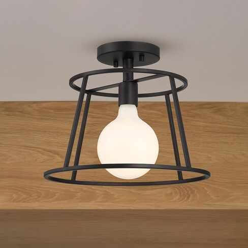 Meridian M60081MBK مصباح سقف حديث بإطار مفتوح شبه متساطح، ضوء واحد 60 وات، 10 بوصة ارتفاع × 13 بوصة عرض، أسود غير لامع in Kuwait