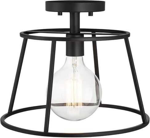 Meridian M60081MBK مصباح سقف حديث بإطار مفتوح شبه متساطح، ضوء واحد 60 وات، 10 بوصة ارتفاع × 13 بوصة عرض، أسود غير لامع in Kuwait