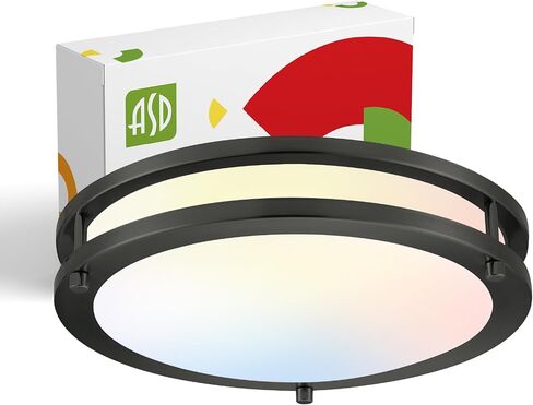 ASD LED 12 "إضاءة مستديرة مثبتة على السقف، قريبة من تركيبات إضاءة السقف | 3CCT، قابلة للتعتيم، Energy Star، ETL مدرجة | 20W 1532LM 3000-5000K 120V | مصباح حلقة مزدوجة منخفض | أسود in Kuwait