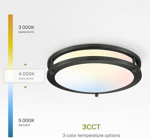 ASD LED 12 "إضاءة مستديرة مثبتة على السقف، قريبة من تركيبات إضاءة السقف | 3CCT، قابلة للتعتيم، Energy Star، ETL مدرجة | 20W 1532LM 3000-5000K 120V | مصباح حلقة مزدوجة منخفض | أسود in Kuwait