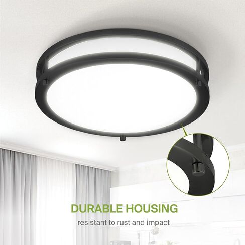 ASD LED 12 "إضاءة مستديرة مثبتة على السقف، قريبة من تركيبات إضاءة السقف | 3CCT، قابلة للتعتيم، Energy Star، ETL مدرجة | 20W 1532LM 3000-5000K 120V | مصباح حلقة مزدوجة منخفض | أسود in Kuwait