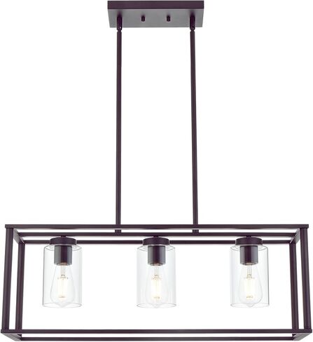 3 Light Linear Chandeliers Brushed Nickel with Clear Glass Shade Modern Kitchen Island Pendant Dining Room Light Fixture Hanging Farmhouse Ceiling Light for Living Room Bar in Saudi Arabia